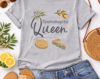 Camiseta "Reina de la Spanakopita" - Conjunto familiar a juego para las fiestas griegas - Celebración del Pachá - Festival griego - Pastel de espinacas griego - Amante de la comida griega
