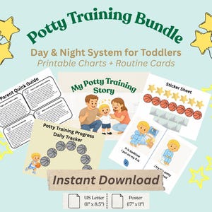 幼児向けトイレトレーニング用プリント教材セット、ご褒美チャート、昼夜トレーニング、視覚的なルーティンカード、保護者向けガイド、即時ダウンロード