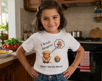 Camiseta infantil "I Break Spaghetti Girl" / Camiseta divertida italiana para niños / Camiseta "Don't Tell My Nonna" / Regalo para amantes de la pasta (tallas 2T-6T)