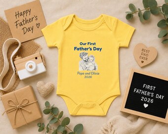 Personalized Father's Day Baby Bodysuit, Custom Photo Illustration Portrait