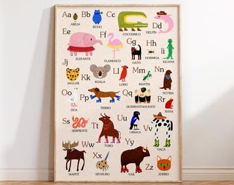 Alphabet animals poster | children's alphabet with animals | kids wall art | educational children's decor