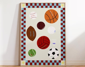 Kids Sports Poster | Ball Sports Wall Art for Kids Room