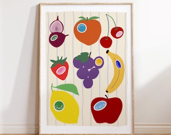 Fruit Poster for Kids | Educational Wall Art with Fruit Names | Hand-Drawn Nursery Print