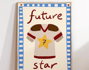 Future Star Kids Wall Art | Retro Football Jersey Print | Nursery Sports Poster | Minimal Kids Room Decor | Little Minds