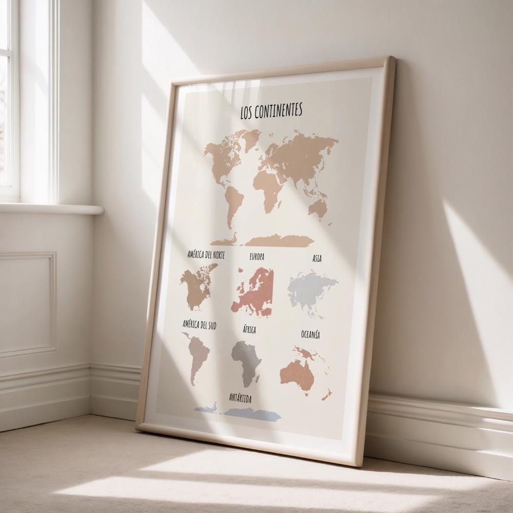 World Continents Print | Póster de los Continentes para Niños | Mapa Educativo montessori