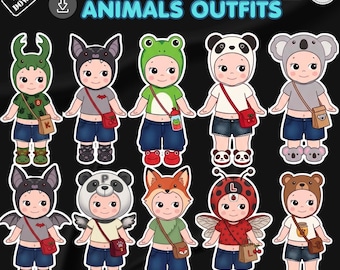 Baby Angel Animal Outfits PNG Bundle,  Kawaii Baby Clipart, Printable Sticker Design, Digital Download,