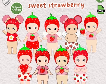 Strawberry Angel PNG Bundle | Kawaii Baby Angel Clipart   Digital Download