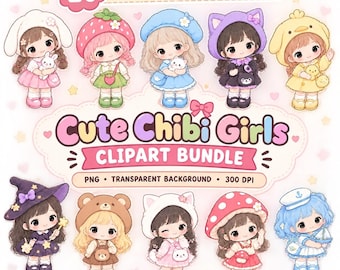 Chibi Girl Clipart Bundle, Kawaii Anime Characters ,Chibi angel (Digital Download)
