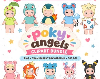 Baby angel ,Animal Angel Clipart Bundle, 300 DPI PNG  sonny angel, poky angel (Digital Download)