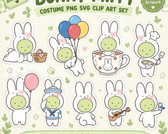 Bunny Smiski Costume PNG SVG Bundle,  Bunny Clipart, Printable Sticker Design, Sublimation, Digital Download