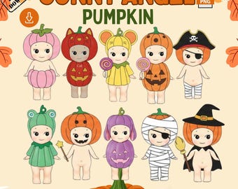 Pumpkin Sonny Angel Halloween PNG Bundle | Kawaii Baby Clipart | 300 DPI Transparent PNG