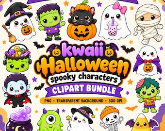 Halloween Clipart Bundle, Kids Spooky PNG, Halloween Characters Clip Art, Witch Ghost Pumpkin PNG, Halloween Digital Download