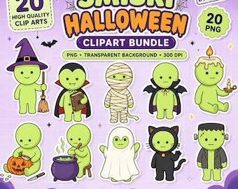 Halloween Smiski PNG Bundle, Spooky , Witch Vampire Mummy Clip Art, Transparent , Digital Download