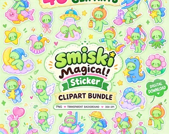 Kawaii Magical Character Clipart Bundle, 30 Fantasy PNGs (Instant Download)