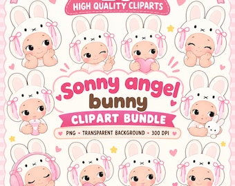 Sonny Angel Hipper Stickers | Sparkly HolographicCute Bunny Angel Clipart Bundle, Kawaii Bunny PNG,Sonny angel  Digital Download
