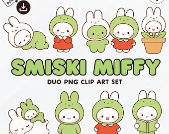 Bunny Smiski Duo Clipart PNG, Kawaii Bunny Characters (Digital Download)