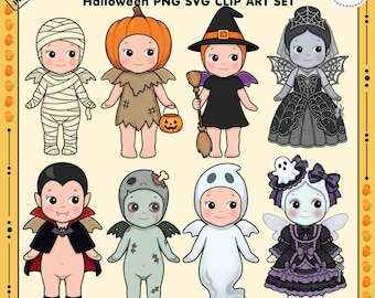 Halloween  Angel Clipart Bundle, Spooky PNG SVG Set (Digital Download)