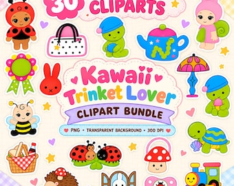 Kawaii angel smiski Trinket Lover Clipart Bundle, Animals, Bugs, Flowers (Digital Download)