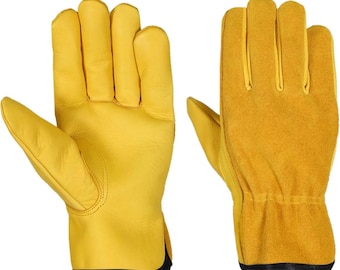 Leather Work Gloves: Durable Yellow Suede, DIY & Gardening