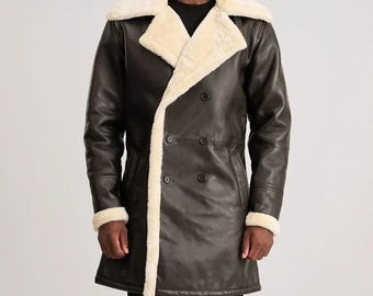 Charles Brown Leather Shearling Double-Breasted Coat
