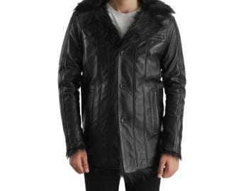 Furcliff Black Leather Coat