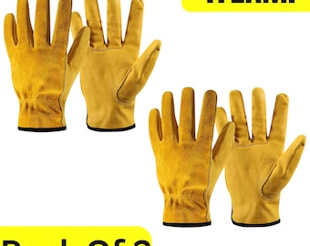Pack 2 Leather Working Gloves for Men – Durable Workwear for Gardening, DIY, Construction & Driving