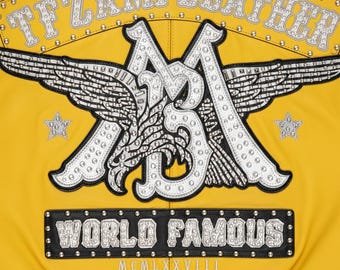 TFZAMI Yellow Eagle Heritage Trucker Jacket | Custom Southwestern Chain Stitch-Yellow