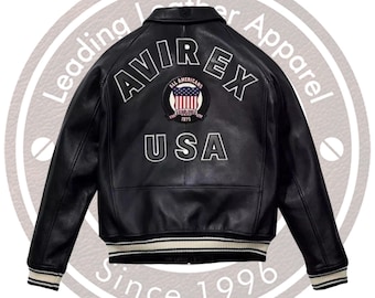 Herr AV Real Bomber American Flight Jacket 100% Cowhide Black Jacket