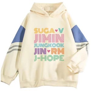 Bluza z kapturem inspirowana K-popem, członek BTS – Jimin Jungkook J-Hope Jin Suga V RM, bluza z kapturem unisex dla fanów K-popu, koreański sweter w modnym stylu