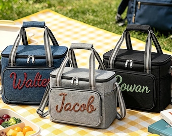 Lancheira térmica personalizada com bordado, bolsa térmica com nome personalizado, bolsa térmica para cerveja, bolsa de gelo para piquenique, bolsa térmica para alimentos frescos ao ar livre, presente para o pai.
