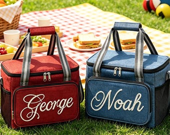 Lancheira térmica personalizada com bordado à mão, lancheira com nome personalizado, bolsa térmica para atividades ao ar livre, bolsa para trabalho/escritório, presente para o Dia dos Pais