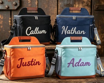 Bolsa térmica personalizada para o almoço, bolsa térmica com nome bordado à mão, bolsa térmica para alimentos frescos ao ar livre, bolsa térmica para cerveja para golfe, presente para padrinhos, presente para ele.
