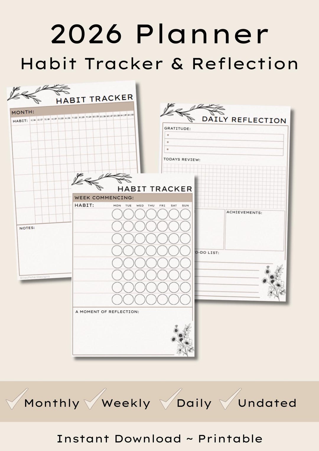 Habit Tracker Printable | Weekly & Monthly Tracker Pages | A4 Digital ...