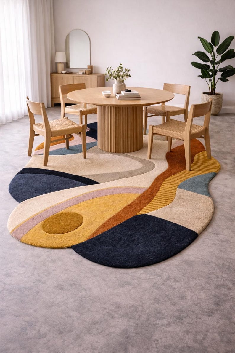 Hand Tufted Wool Rug, Irregular Abstract Shape, Modern Statement Carpet ...