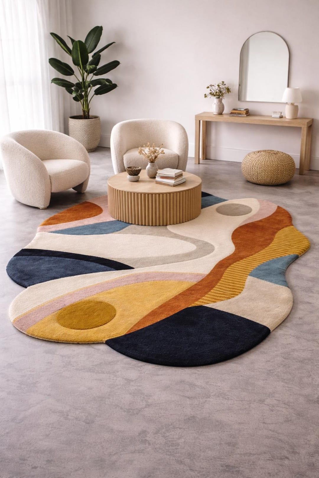 Hand Tufted Wool Rug, Irregular Abstract Shape, Modern Statement Carpet ...