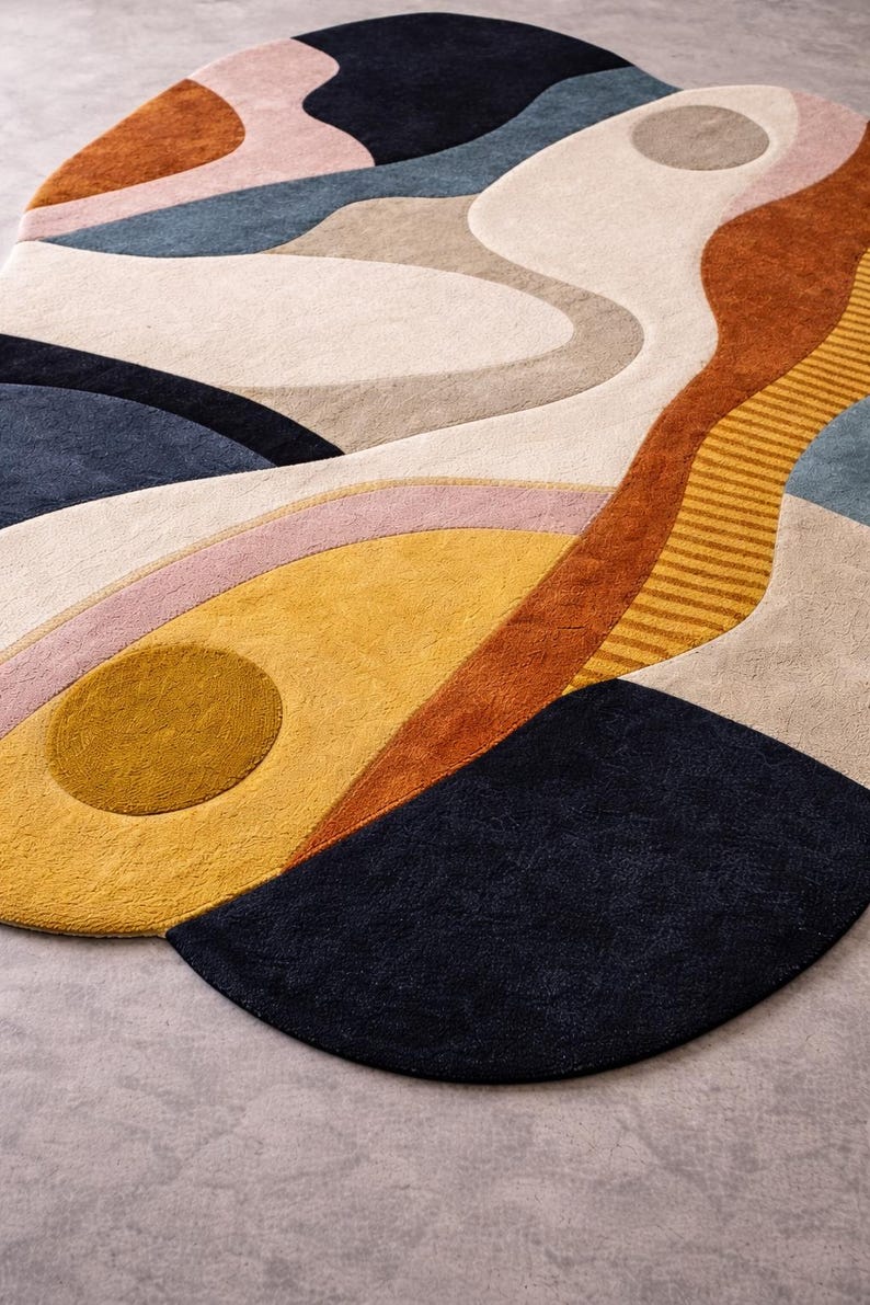 Hand Tufted Wool Rug, Irregular Abstract Shape, Modern Statement Carpet ...