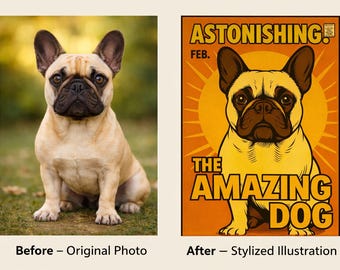 Custom Pet Comic Book Cover, Superhero Dog Portrait, Personalized Pop Art, Funny Cat Illustration, Digital Download from Photo