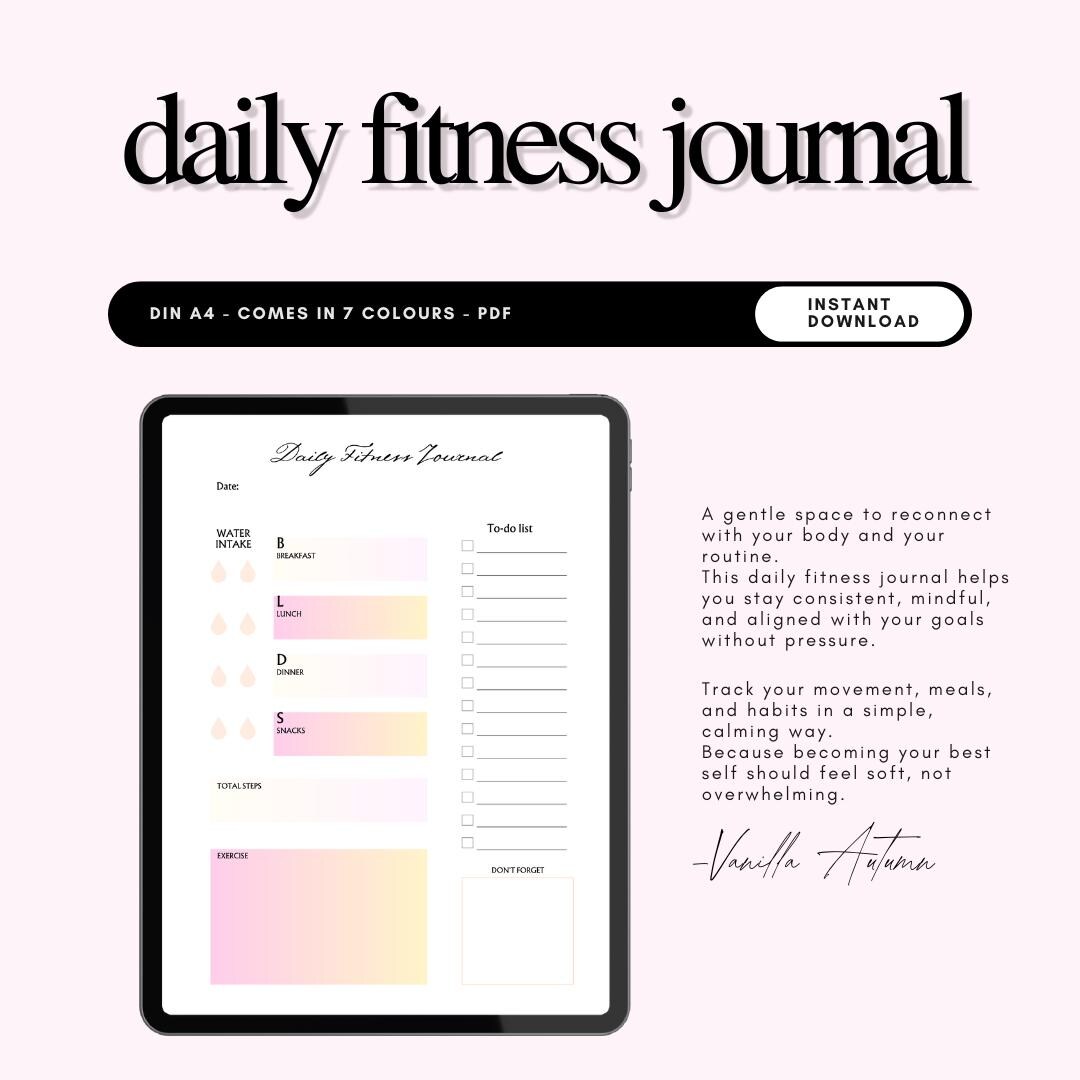 Daily Fitness Journal Printable A4 PDF | Workout Tracker, Wellness Planner, Instant Download, 7 ...