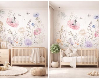 Papel de Parede Floresta de Flores - Decoração para Casa e Crianças (Arquivo Digital)