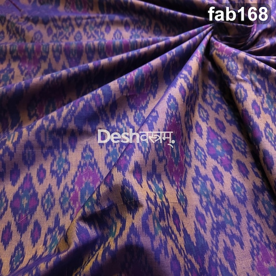 Iridescent Gold, Blue Handloom Pochampalli Ikat cotton silk Fabric, Artisan Crafted Indian Textile, 44" wide clothing home decor