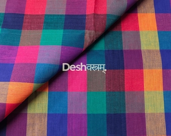 Tela de algodón a cuadros Madras de 44" de ancho y 1.5" de lado – Hilo teñido multicolor. Algodón, ideal para vestidos de verano, acolchado, manualidades y kimonos.