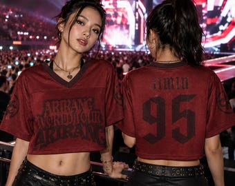 Arirang Kpop Mesh Crop Top Football Jersey, Bangtan Custom Number T-shirt, Korean Music Concert Outfit, Kpop Inspired Streetwear Gift