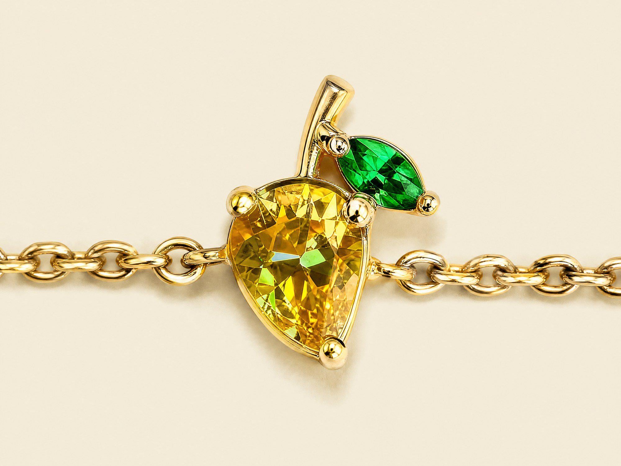 Mango Charm Bracelet Yellow Gemstone Bracelet Dainty Fruit Charm 18K…