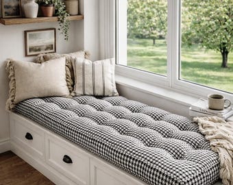 Custom Tufted Bench Cushion, French Style Window Seat Cushion, Handmade Classic Bench Pad, Buttoned Custom Bench Cushion
