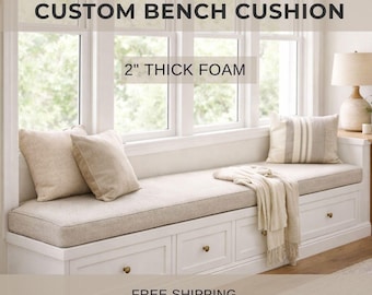 2 inch thick-Custom Bench Cushion, Made to Measure Window Seat Pad, Indoor Bench Seat, Removable Cover, Entryway Bench Cushion, Custom Size