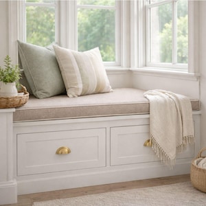 Specialdesignad bänkkudde 5 cm tjock, inbyggd bänkkudde, smal fönsterbänkkudde, måttbeställd bänkkudde, neutral linnekudde
