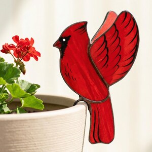 Cardinal Bird Stained Glass Plant Pot decor suncatcher