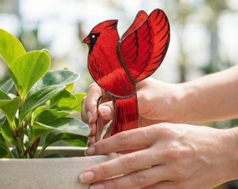 Cardinal Bird Stained Glass Plant Pot Hugger