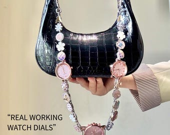 Pink Watch Chain Strap – Real Working Timepieces | Vintage Purse Charm, Detachable Y2K Bag Accessory
