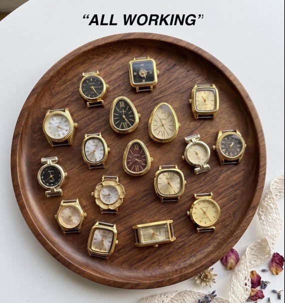 Working Vintage Watch Faces with Batteries, Gold Mini Watch Dials, DIY Bracelet Charms, Assorted Watch Parts, Functional Timepieces